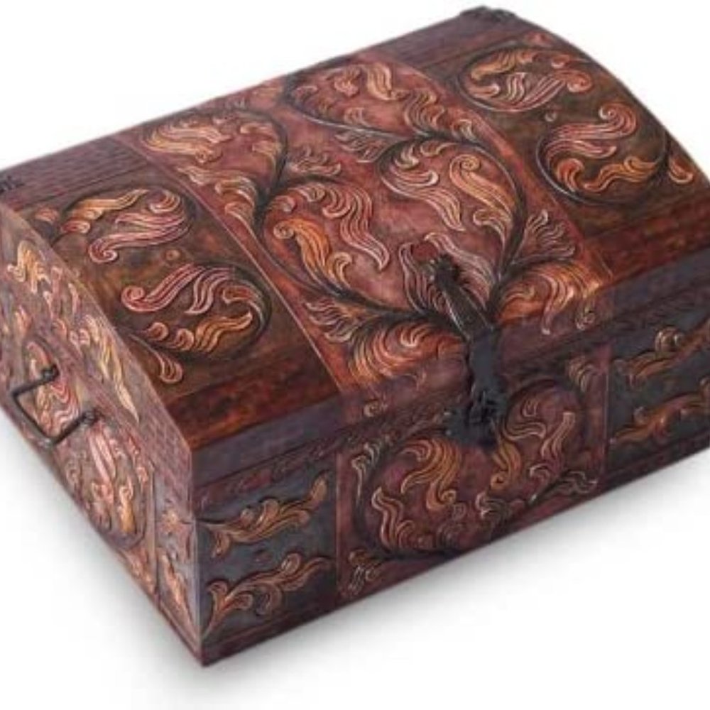 Leaf and Tree Pinewood Leather Jewelry Box, Brown, Autumn Leaves'